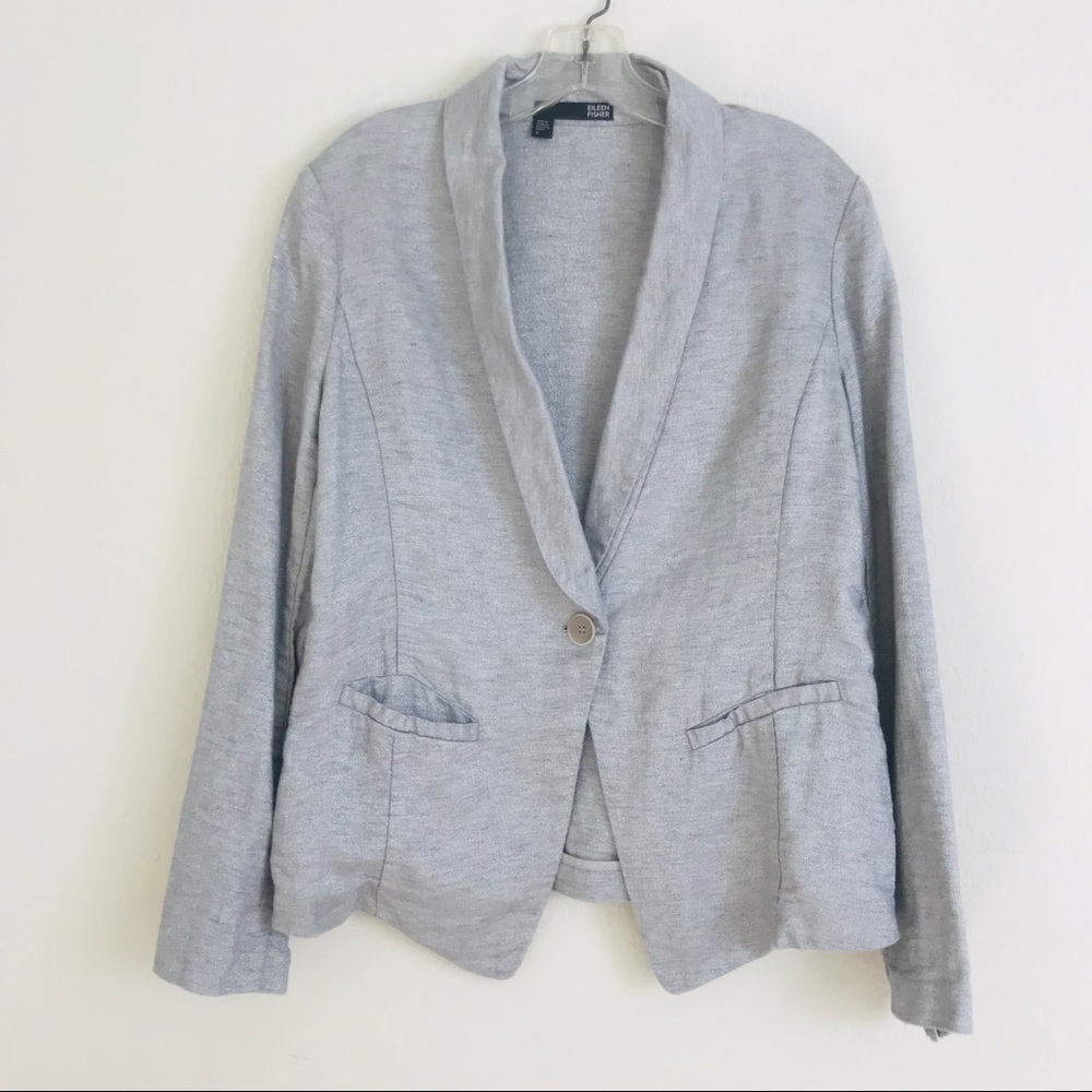Eileen Fisher Gray Twinkle Linen Jacket Blazer Lightweight Lagenlook Summer